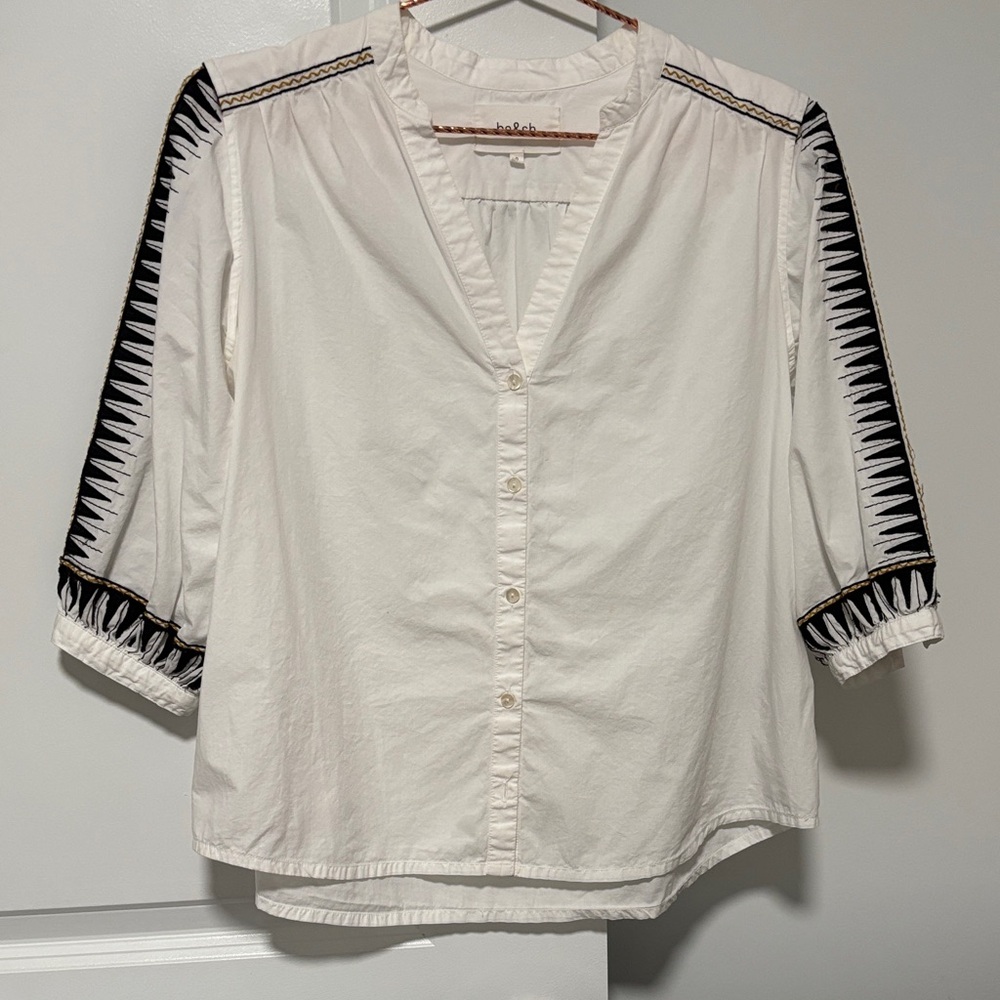 ba&sh White and Black Embroidered Blouse